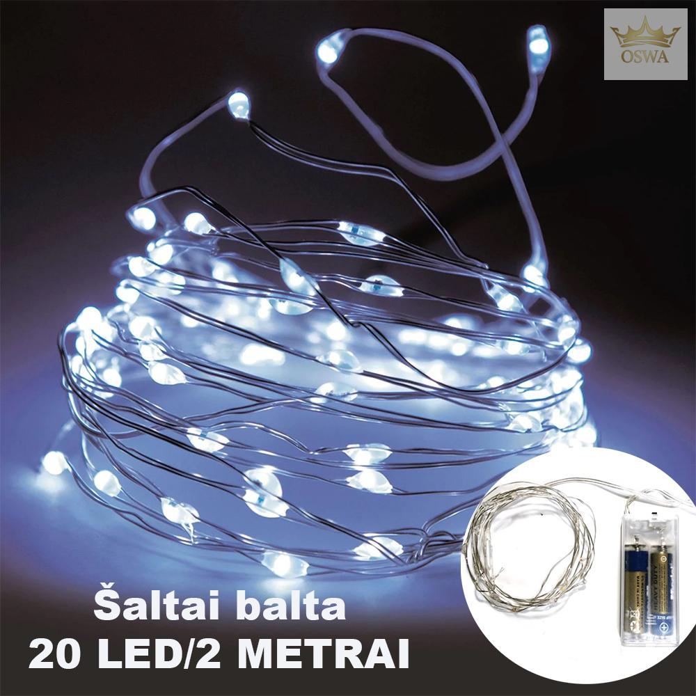 20 LED Girlianda, Šaltai Balta