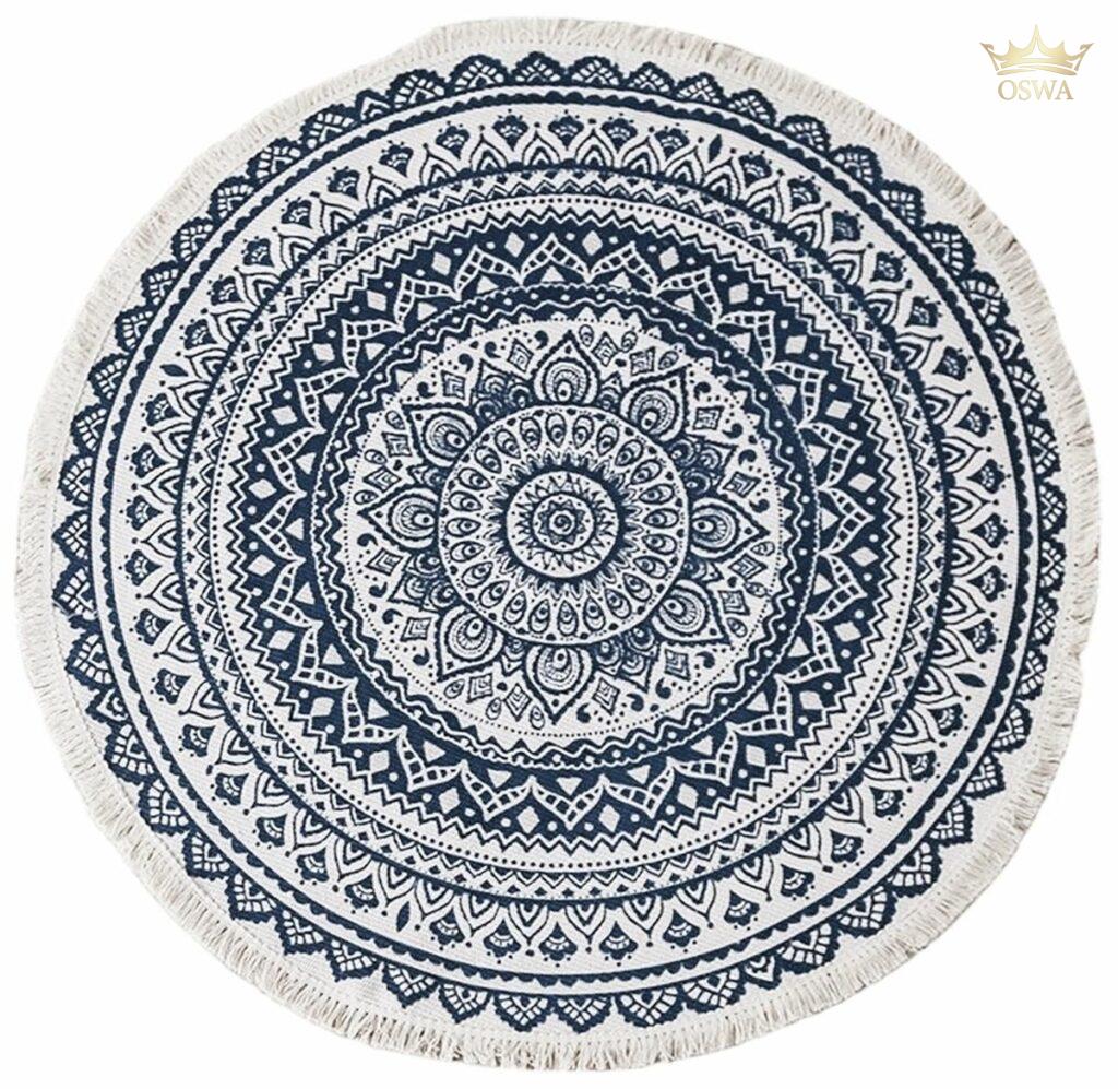 Apvalus boho stiliaus dekoratyvinis kilimas