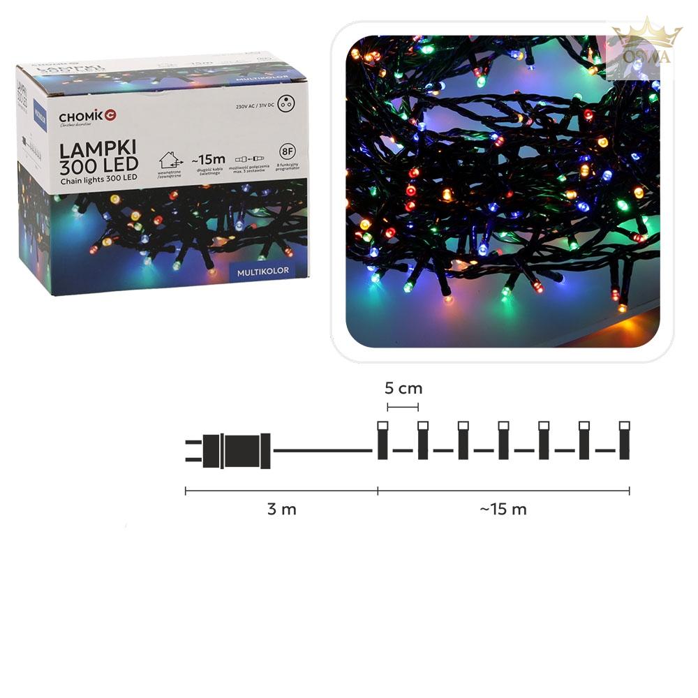 Kalėdinės LED girliandos, 300 LED, daugiaspalvės, 15 m