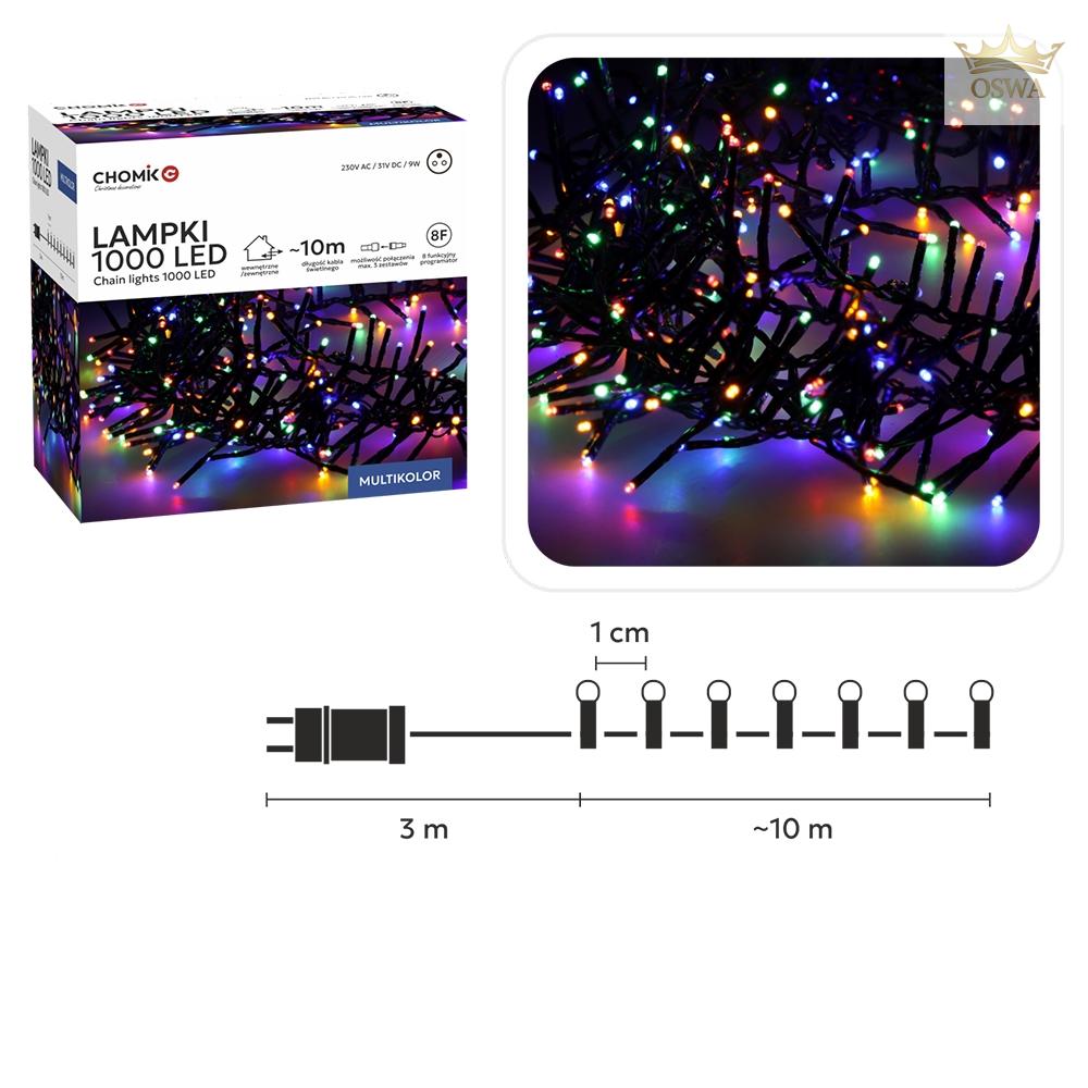 LED girlianda 1000 LED, 10 m, multikolor