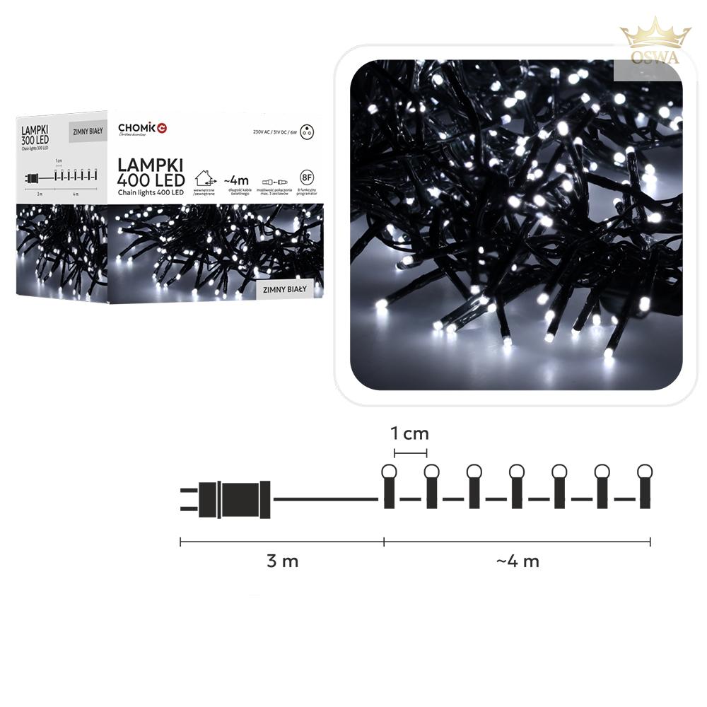 LED girlianda 400 LED, 4 m, šaltai balta