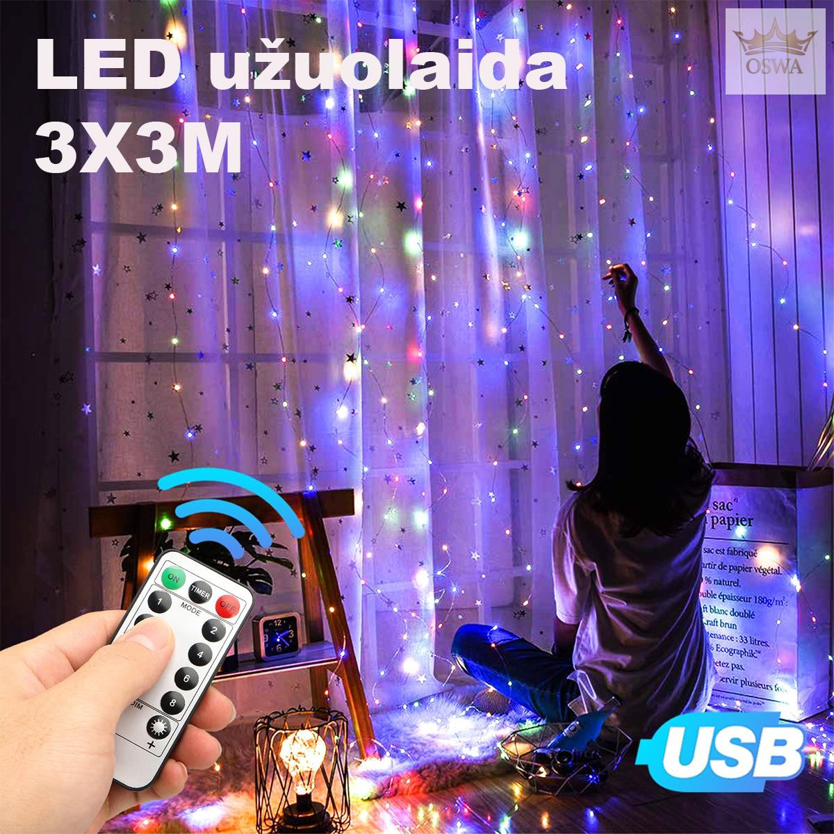 LED USB Užuolaida - Girlianda, spalvota