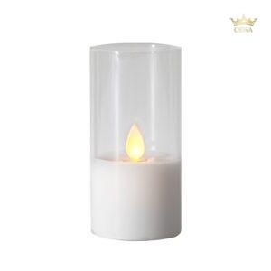LED žvakė su tikro stiklo gaubtu, 12,5 cm