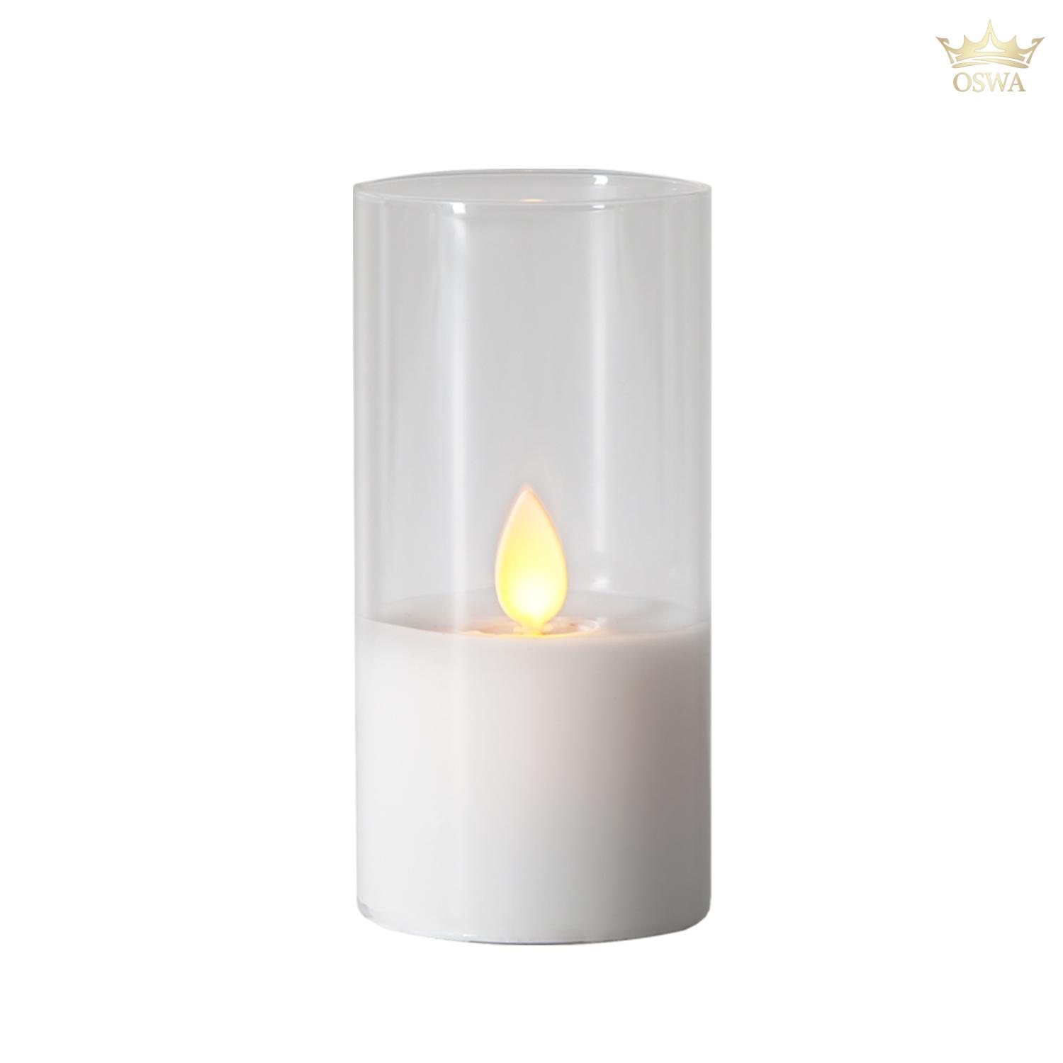 LED žvakė su tikro stiklo gaubtu, 12,5 cm