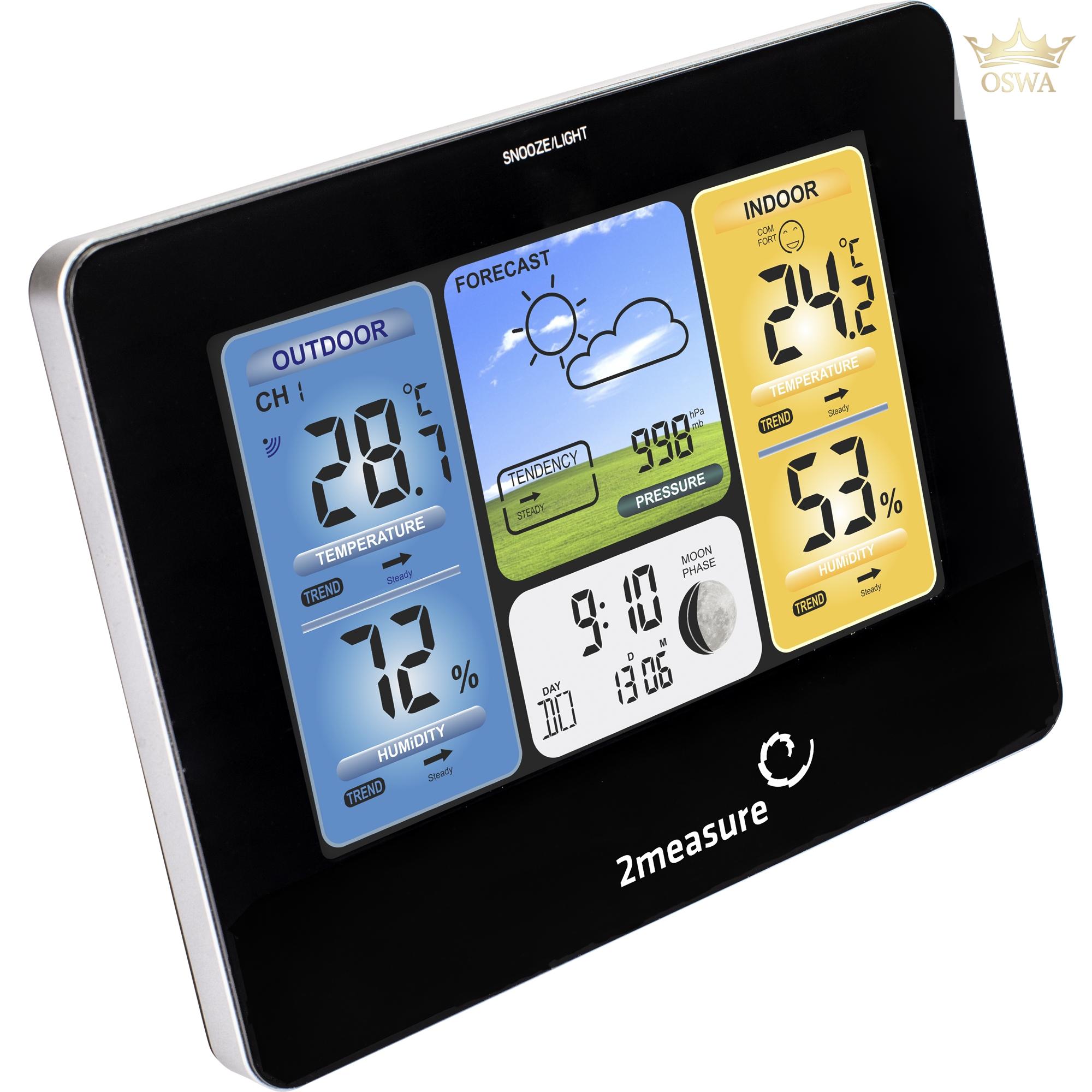 Meteorologinė stotis RCC – Elektroninė, bevielė, jutiklinė, juoda