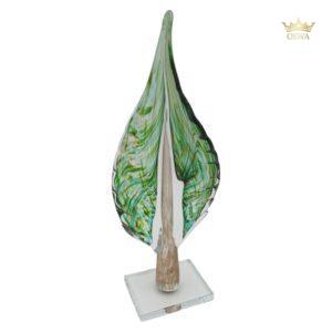Stiklinė dekoracija „Lapas“, 12×7×32.5 cm Žalias