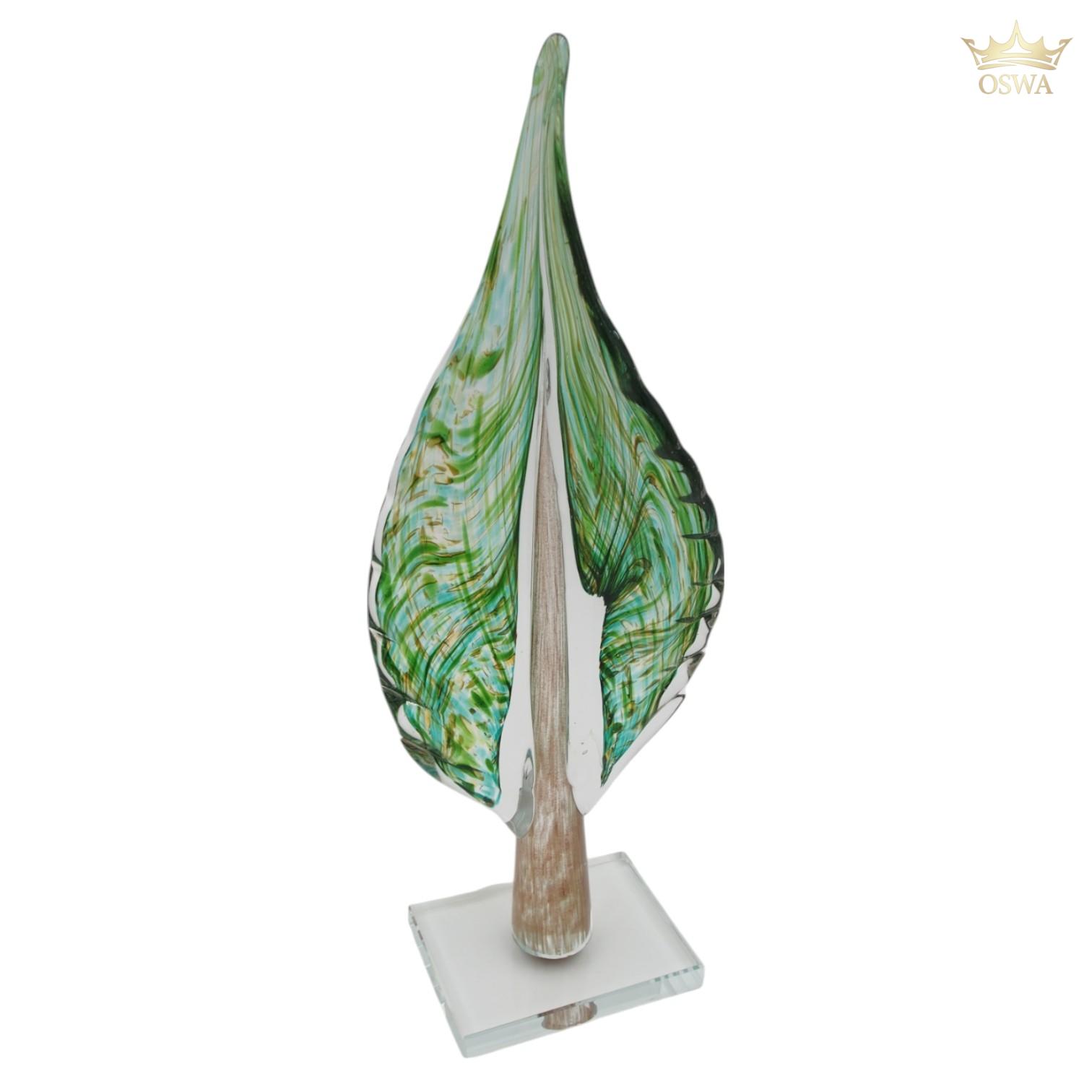 Stiklinė dekoracija „Lapas“, 12×7×32.5 cm Žalias
