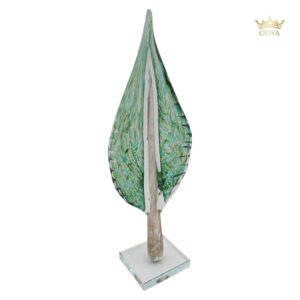 Stiklinė dekoracija „Lapas“, 13×9×41 cm ŽALIAS