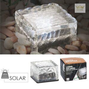 Stiklinė saulės lempa – kubas 7 × 7 × 5 cm, šaltai balta LED