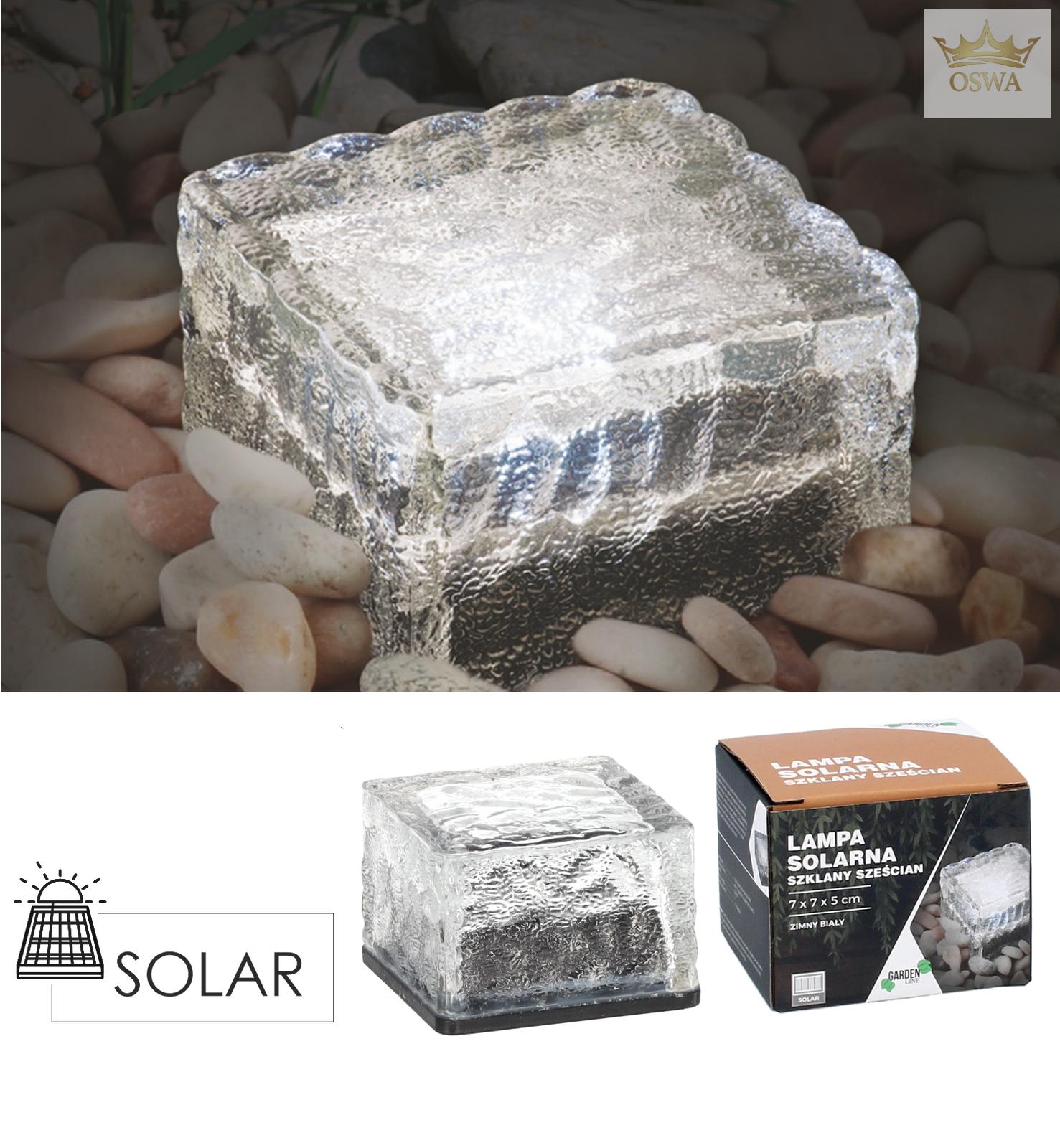 Stiklinė saulės lempa – kubas 7 × 7 × 5 cm, šaltai balta LED
