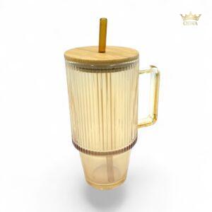 Stiklinis puodelis su šiaudeliu "BAMBOO"