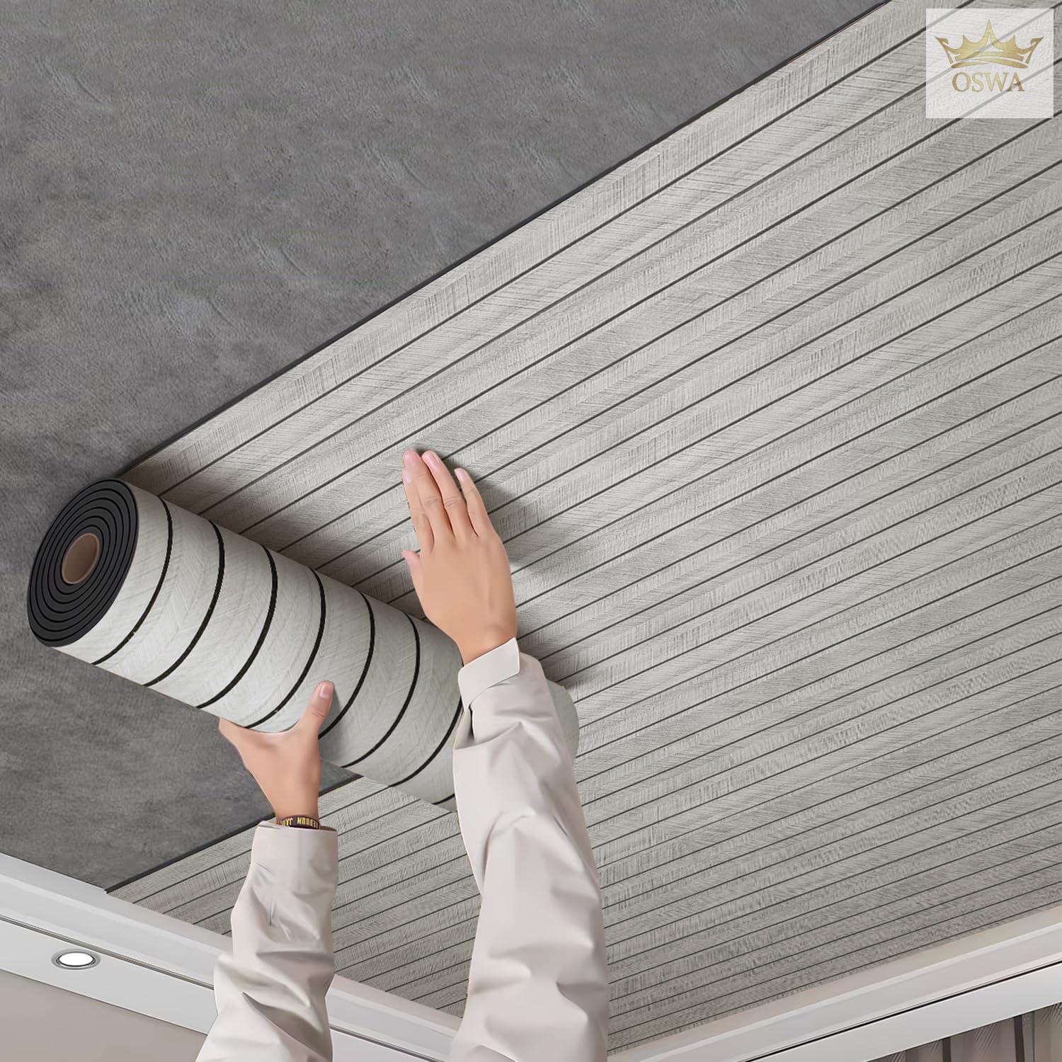 3D dekoratyvinė lipni sienų panelė – pilka medžio imitacija 300 x 45 cm - Image 3