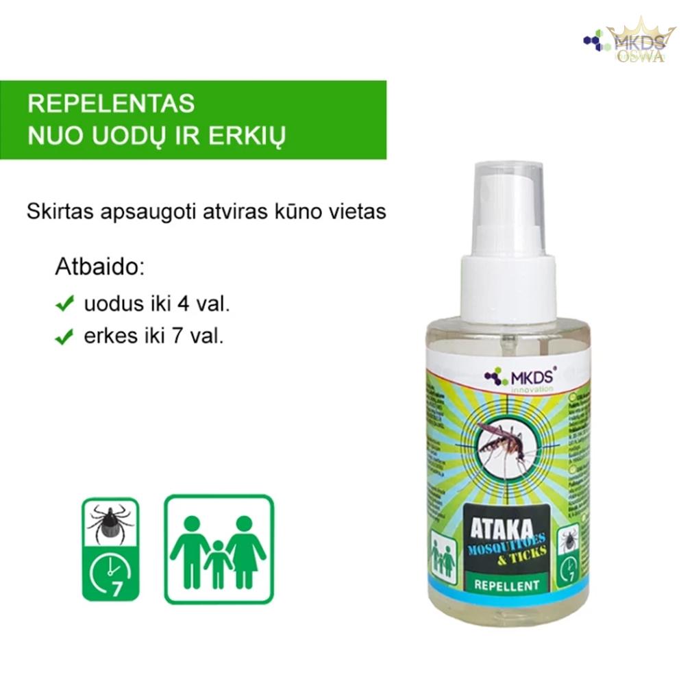 ATAKA Mosquitoes & Ticks – repelentas nuo uodų ir erkių, 100 ml - Image 3
