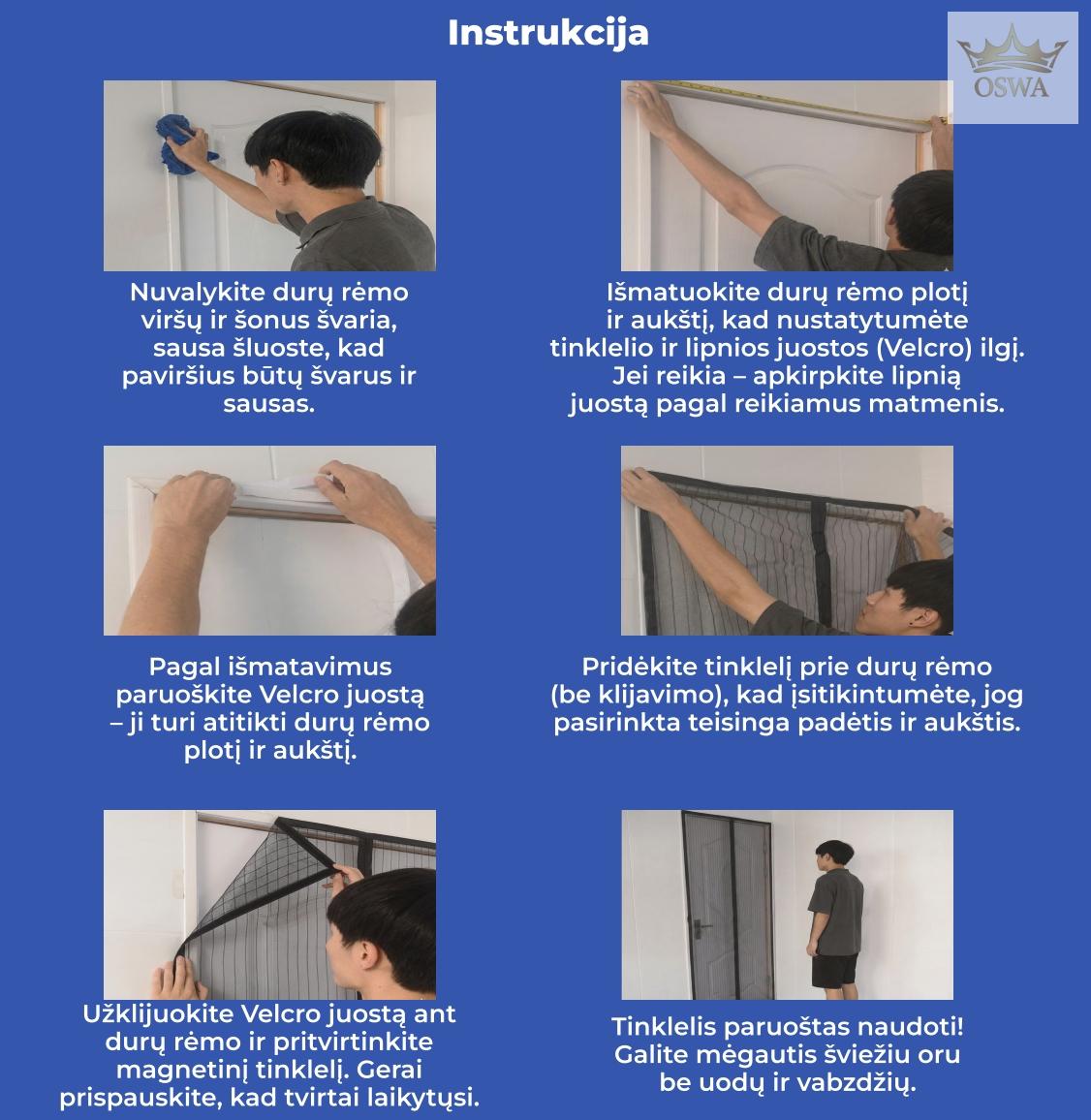 Aukštos kokybės magnetinis durų tinklelis 210 × 100 cm - Image 3