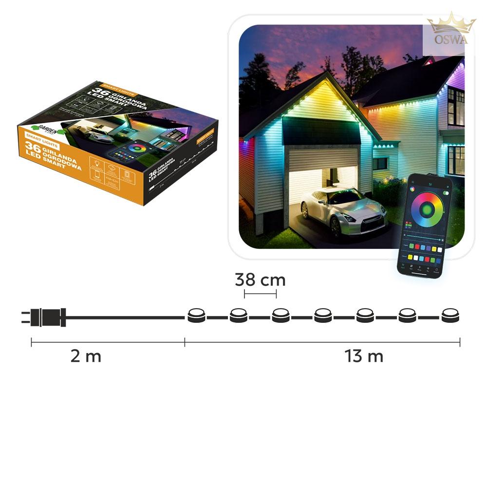 Išmanioji LED girlianda „SMART LIGHTS“ 36 LED, 13 m, multicolor, IP65 - Image 2
