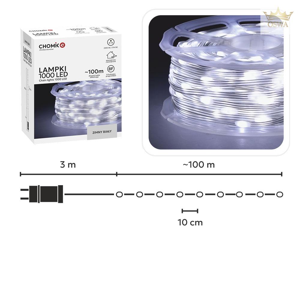 LED švieselių girlianda ant ritės 1000 LED, 100 m, šaltai balta - Image 2