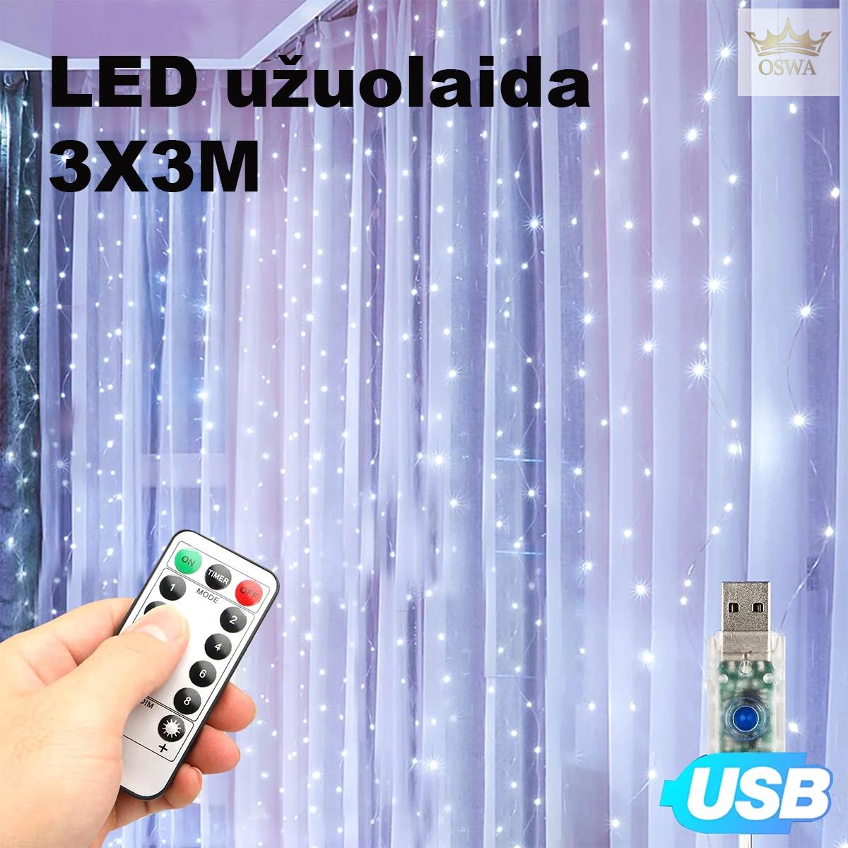 LED USB Užuolaida - Girlianda, šaltai balta - Image 2