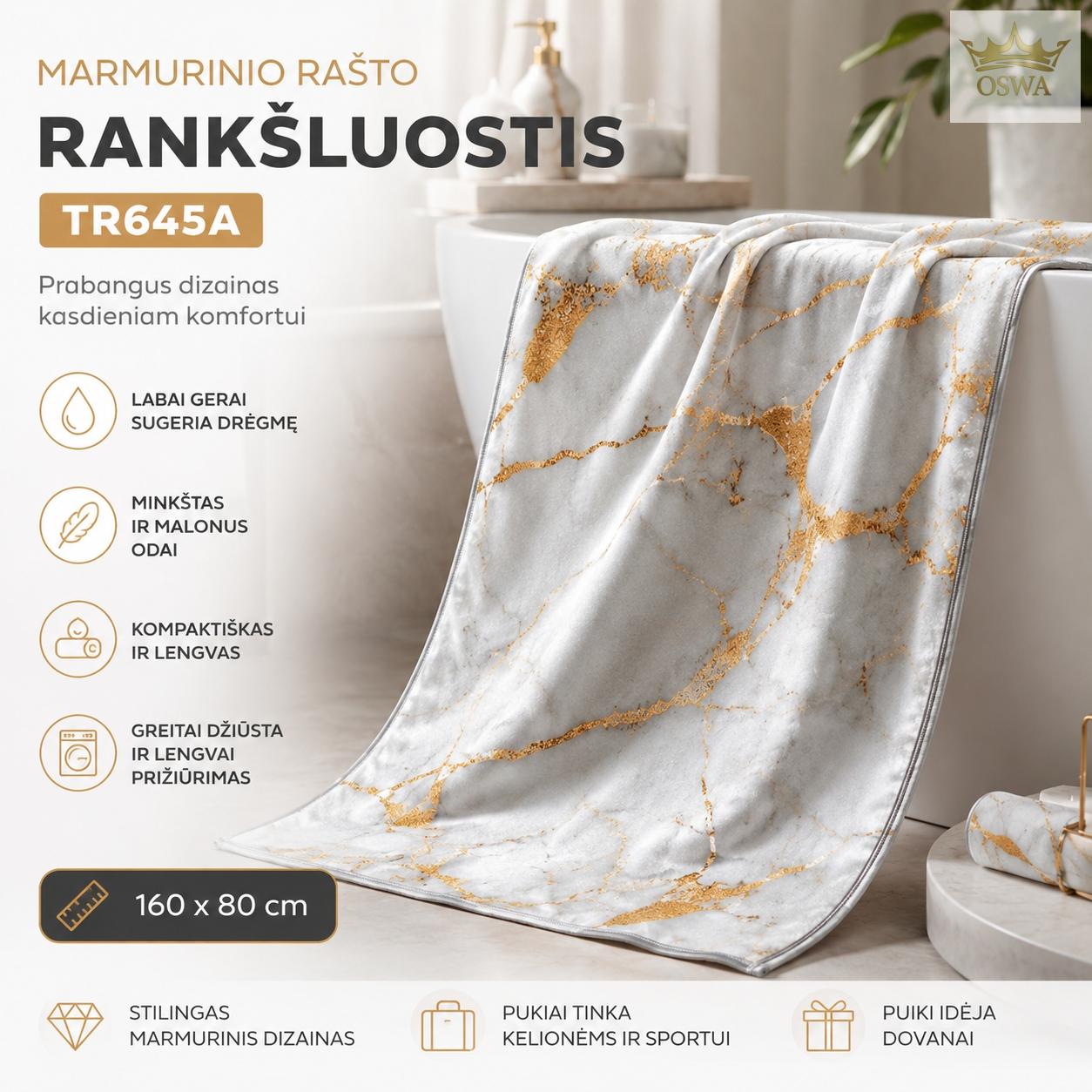 Marmurinio rašto rankšluostis 160 x 80 cm TR645A - Image 2