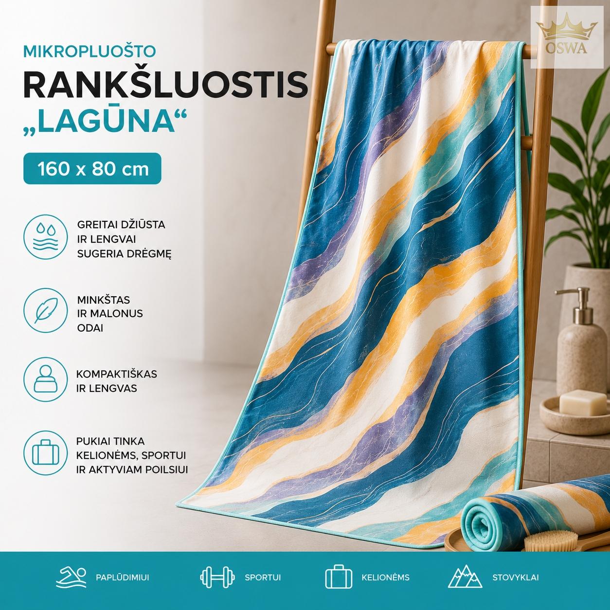 Mikropluošto rankšluostis „Lagūna“ 160 x 80 cm - Image 2