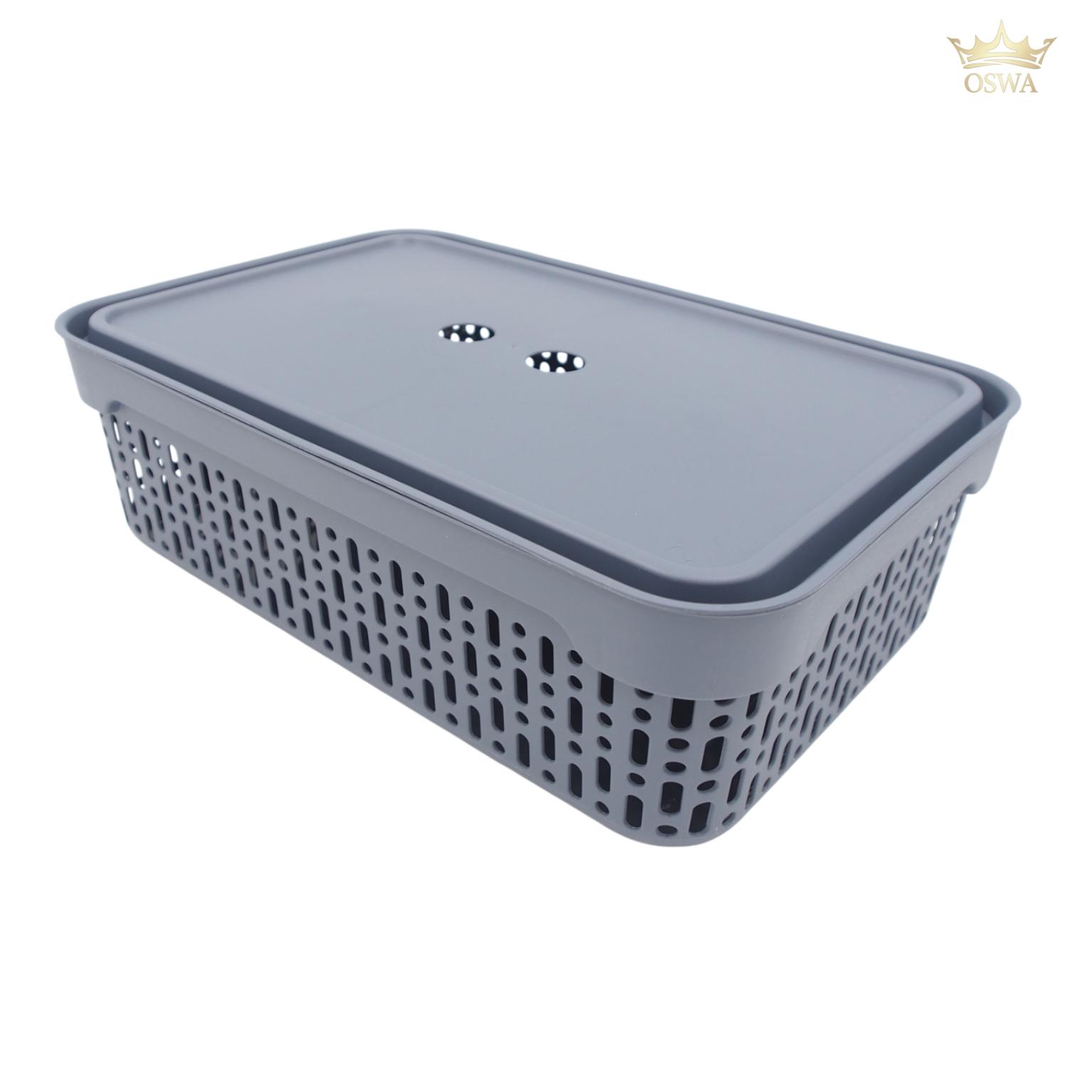 Plastikinė dėžė su dangčiu 40×30×13 cm PILKA - Image 2