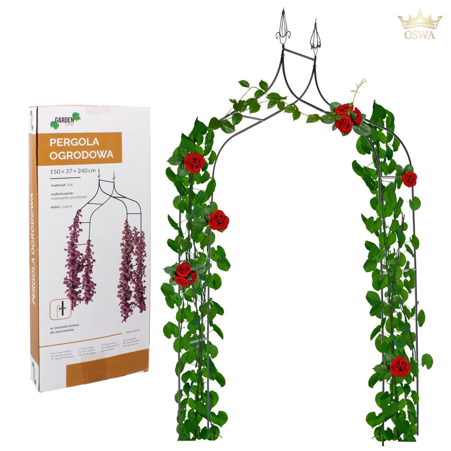 Sodo pergola augalams 150 × 37 × 240 cm, metalinė, juoda - Image 2