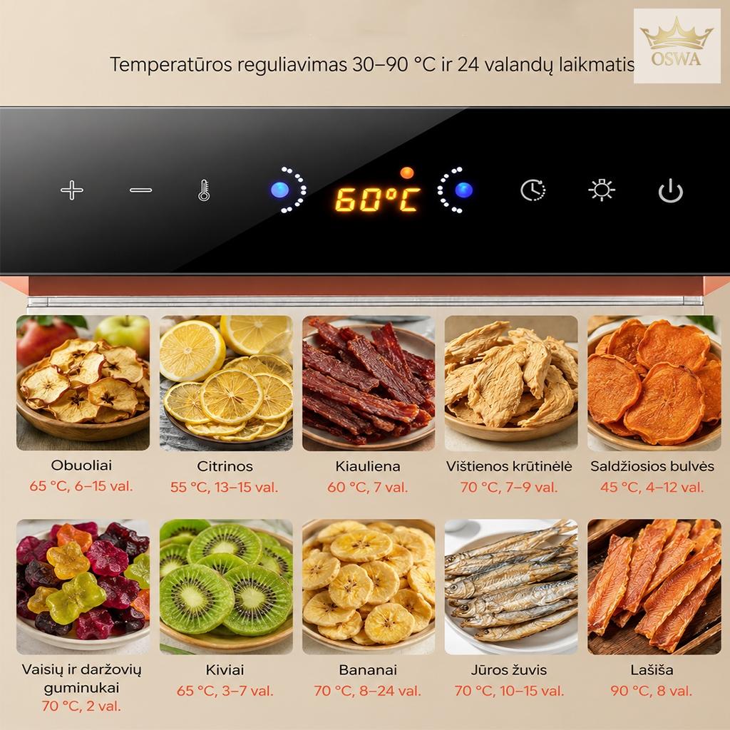 Vaisių ir maisto džiovyklė 800 W, 18 padėklų, nerūdijančio plieno korpusas - Image 3
